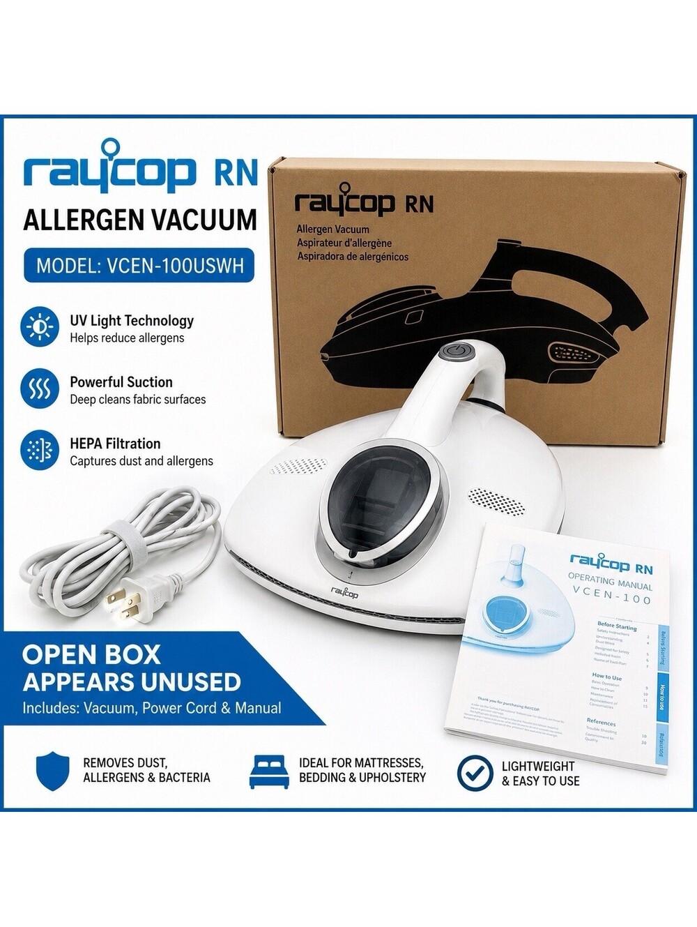 Raycop VCEN-100 White RN UV Sanitizing Vacuum Cleaner